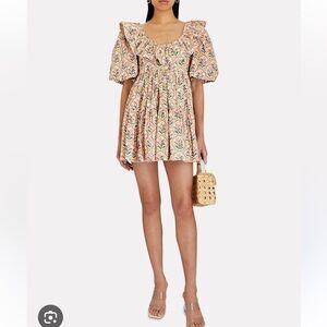 Agua by Agua Bendita Peach Floral Mini Dress with Green & Cream Accents